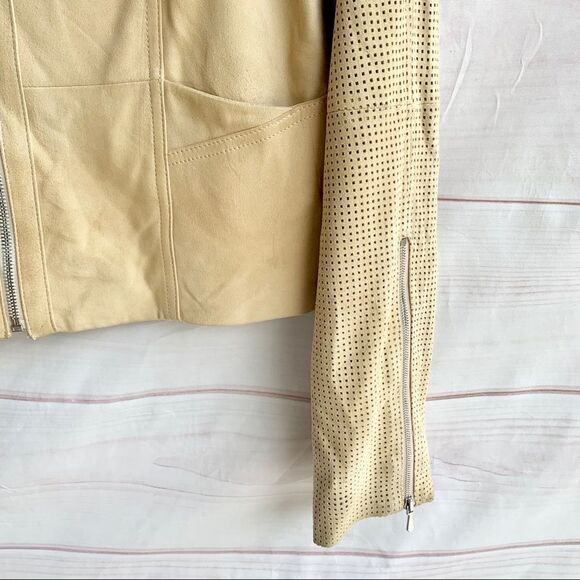 7 for All Mankind Tan Genuine Goat Suede Leather Motorcycle Jacket - Picture 3 of 8